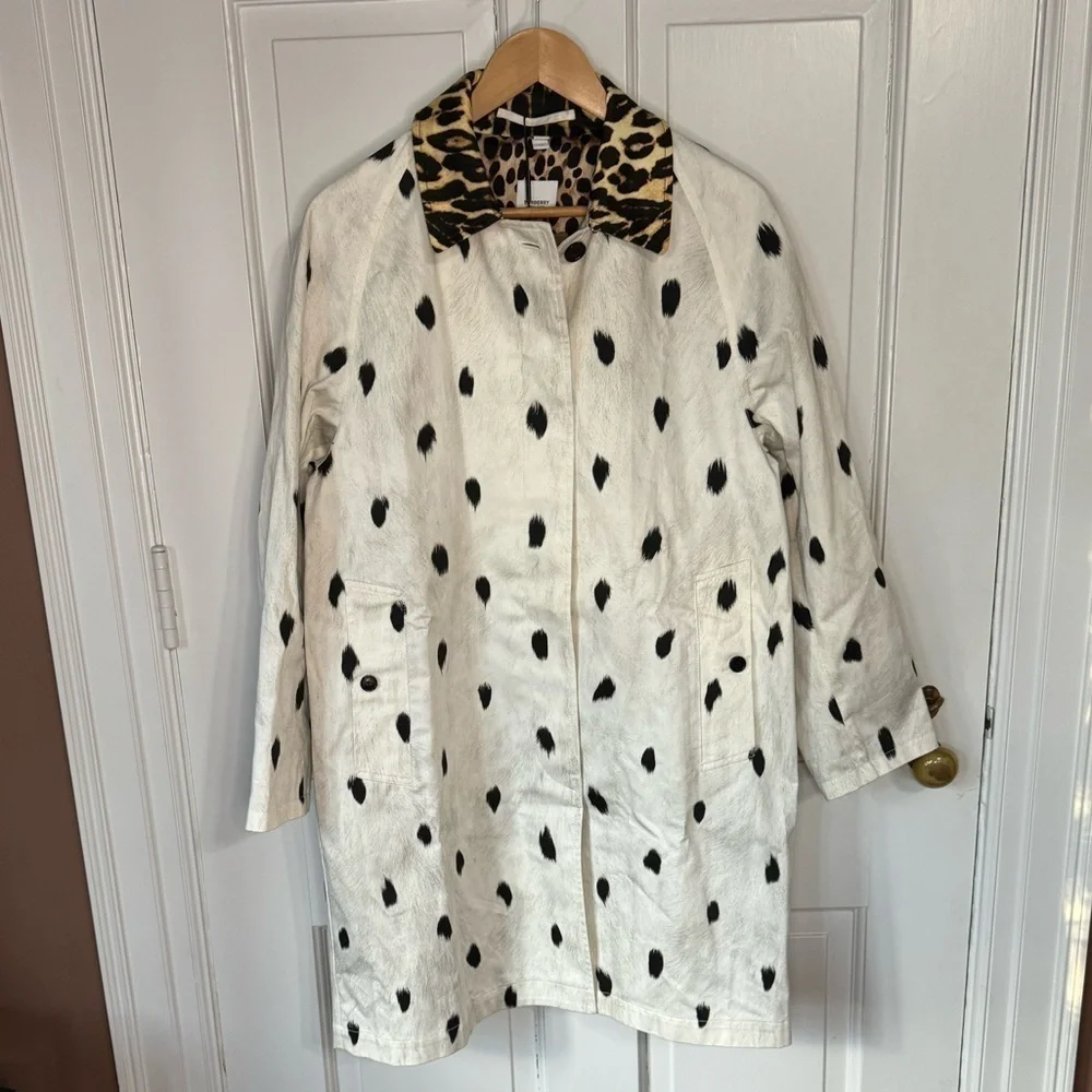 Burberry ANIMAL-PRINT COTTON-TWILL TRENCH COAT IN WHITE,BLACK,BROWN Size - Picture 5 of 16
